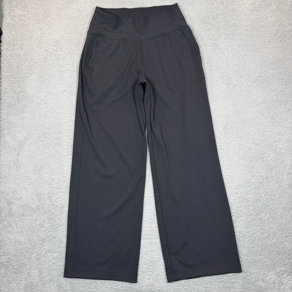 Athleta Womens Black Wide Leg Performance Pants Ribbed Waistband Size M